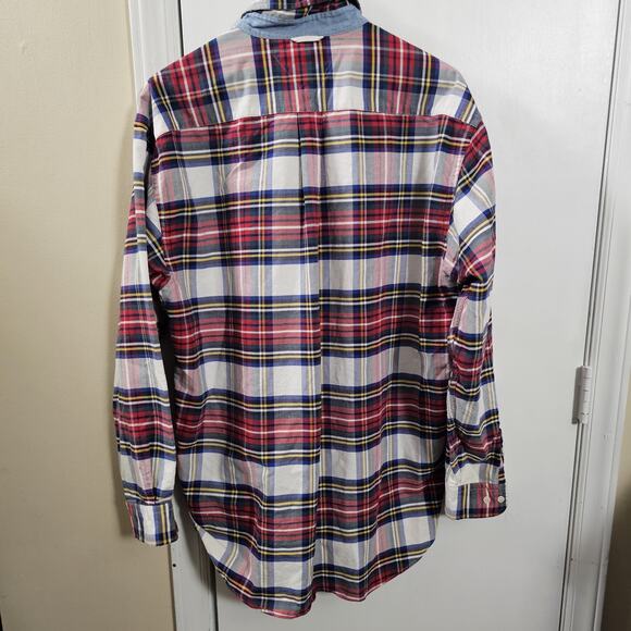 Vtg Tommy Hilfiger Button Down Green Red Plaid Shirt Sz L 90s Classic Preppy - Picture 4 of 5